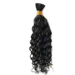 Cheveux humains indiens bouclés noirs naturels en vrac, Remy vierges, double épaisseur, densité 100%, longs et ondulés, base en soie, longueur personnalisable - Product Image 6
