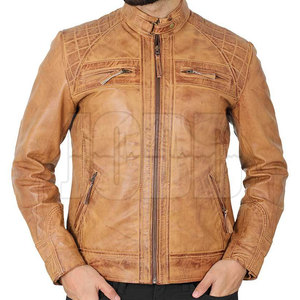 Chaqueta de Cuero para Hombre, Cálida y Transpirable para Invierno, con Cuello Alto y Logotipo Frontal, de Piel de Vaca, Estilo Casual - Product Image 3