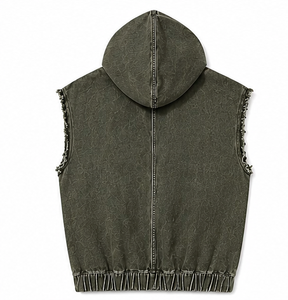เสื้อกั๊กยีนส์มีฮู้ดแขนกุดสำหรับผู้ชายสไตล์สตรีทแวร์ - Product Image 4