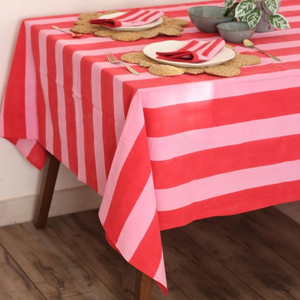 Red and Pink Stripe Cotton <b>Tablecloth</b> 100%Cotton <b>Tablecloth</b> Table Cover Linen Set Rectangular Dining Table Cover - Product Image 1