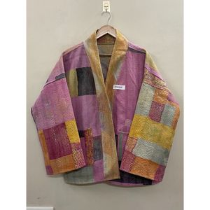 Handmade 100% Cotton Patchwork kantha <b>Kimono</b> <b>Jacket</b> Full Sleeve Shawl Collar Eco-Friendly Women's Wear <b>jacket</b> - Product Image 4