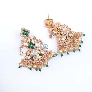 Kavisha Gold Plated Pearl & Diamond Chandelier Hoop Earrings-Vintage Ethnic Flower Design for Wedding & Party - Product Image 3