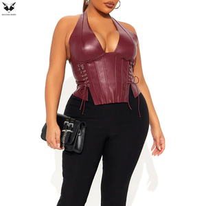 Nuevo Corsé Moldeador con Cuello Halter, Cordones Laterales, Hecho a Mano, Color Borgoña, Vegano, Transpirable, Ajustable, Control Medio - Product Image 5