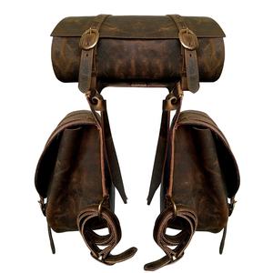 Sac de selle de moto en cuir véritable vieilli de qualité supérieure, ensemble de bagages pour motard, sac de voyage à roulettes, imperméable, motocross - Product Image 2
