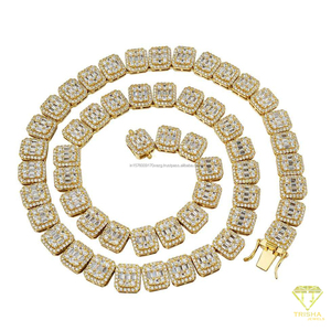 Collar de diamantes cultivados en laboratorio de lujo, cadena de eslabones cuadrados de plata de ley 925 para mujer, proveedores de joyería y moda al por mayor - Product Image 6