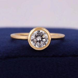 Classic Round Brilliant Cut <b>Diamond</b> Engagement <b>Ring</b> Women's Yellow Gold Bezel Setting Style - Product Image 1