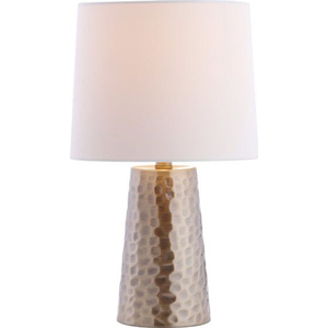 Lámpara de mesa moderna de metal dorado martillado con pantalla de tela blanca, lámpara de noche para dormitorio, decoración de sala de estar a precio asequible. - Product Image 1