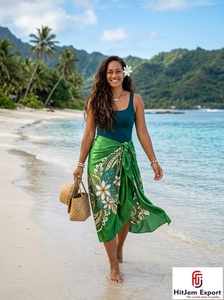 Paréo Sarong Hawaïen Personnalisé en Satin à Pois Tissé, Motif Floral Tropical, Léger, pour la Plage, Fabrication OEM ODM - Product Image 5