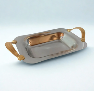 Bandeja DE SERVICIO DE METAL DE ACERO INOXIDABLE plateado de la mejor calidad con mango de latón Bandeja de servicio de fiesta de Navidad de último diseño al por mayor - Product Image 3
