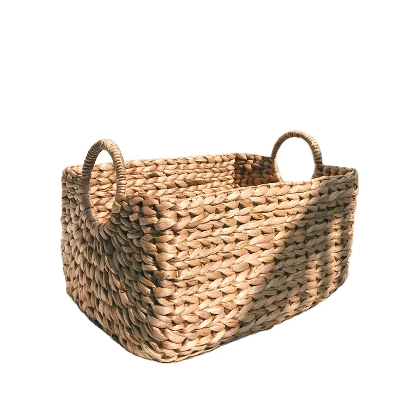 Handmade Water Hyacinth Storage Basket Set of 2 Wicker Basket Storage, Basket with handle