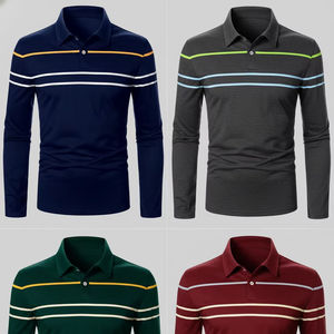 Camisas Polo de Manga Larga con Logotipo Personalizado al por Mayor para Hombre - Transpirables, a Rayas, para Uso Casual y de Negocios - Product Image 1