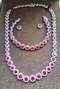 Vintage Hallmarked Sterling Silver <b>Ruby</b> Cluster Jewellery Suite Handmade Gemstone Jewelry Elegant Women Wholesale Export - Product Image 5