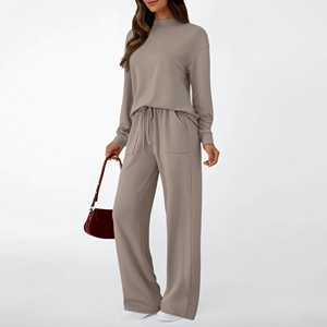 Ensembles pour femmes, pantalon évasé taille haute, ensemble de survêtement, tenue décontractée d'automne et d'hiver, tenue de sport, course à pied, gym, respirant, uni, ensemble 2 pièces - Product Image 3