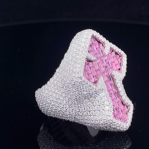 Popular Moissanite <b>Ring</b> Iced Out Pink Baguette Cut <b>Cross</b> Hip Hop 925 Sterling <b>Silver</b> Vvs Moissanite <b>Ring</b> - Product Image 2