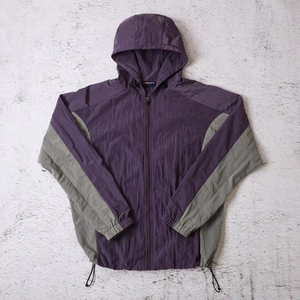 Men's Purple Green Color Block Hooded Zip-Up Jacket and Shorts <b>Set</b> Sporty Quick Dry <b>Knitted</b> Polyester Summer Wear - Product Image 3