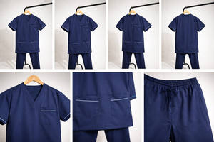 Ensemble de blouses et pantalons médicaux pour femmes, col en V uni - Product Image 6