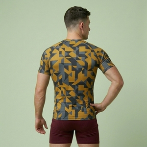 Men's Solid Color Half Sleeve Compression Jersey Fabric <b>Shirt</b> Quick Dry Sporty O-Neck Slim Fit Athletic Performance Wear - Product Image 5