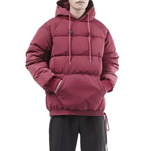 Chaqueta de Invierno con Capucha para Hombre, Acolchada, de Color Sólido, con Relleno de Poliéster, Estilo Casual, Holgada, Resistente al Viento, con Bolsillo Delantero, Estilo Pullover - Product Image 6