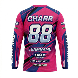 Maillot de cyclisme à manches longues pour hommes, course BMX - 100% polyester, séchage rapide, respirant, col en V, tissu satiné, imprimé graphique 'TEAM' - Product Image 2
