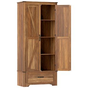 Mobile dispensa da cucina marrone stile rustico con 2 ante e ripiani regolabili - Product Image 1