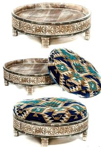 Modern Solid Wood Round Ottoman Stool with Self-adhesive Upholstery for Living Room Nordic Style Multifunctional <b>Footrest</b> Bench - Product Image 3