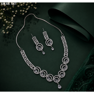 MIJ Luxury American Diamond CZ Stones Silver Plated Alloy <b>Bridal</b> Wedding Engagement Jewelry Set Fancy Style - Product Image 6