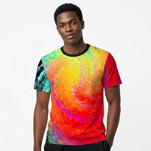 Men's <b>Rainbow</b> Spiral Print Short Sleeve T-Shirt O-Neck Casual Knitted Jersey <b>Top</b> Regular Fit Sublimation Transfer Print - Product Image 4
