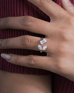 Emerald & Marquise Cut Moissanite <b>Open</b> Cuff <b>Ring</b> For Women's 925 Silver For Wedding Proposal Gift For Lover - Product Image 6