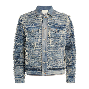 Coated Washed <b>Light</b> High Street Style Denim Jeans <b>Jackets</b> for Men with Covered Button Closure Customizable with OEM services - Product Image 1