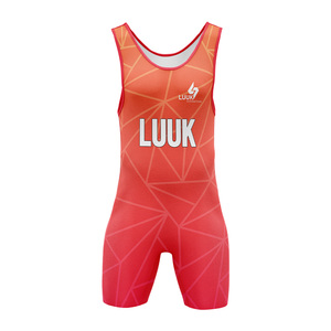 Traje de Lucha Libre Personalizado de Una Pieza con Estampado por Sublimación, Ajustado, de Secado Rápido, Unisex, Diseño Geométrico Rojo, Ropa de MMA para Adultos - Product Image 2