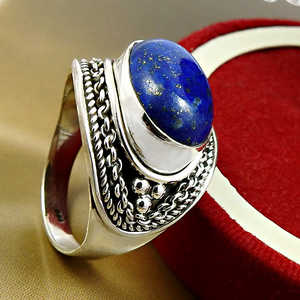 925 Sterling <b>Silver</b> Classic Wedding <b>Ring</b> With Oval Cut Lapis Lazuli Cabochon <b>Statement</b> <b>Ring</b> Wholesale Factory Price Boho Jewelry - Product Image 5