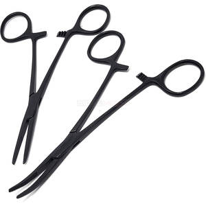 Juego de 2 Pinzas Hemostáticas Kelly Rectas y Curvas de 5.5 Pulgadas, con Bloqueo, de Acero Inoxidable Negro, Certificación CE, Quirúrgicas - Product Image 1
