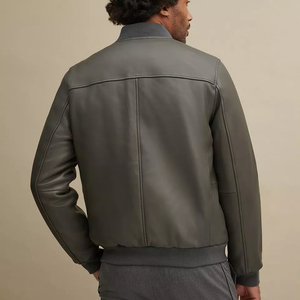 <b>Mens</b> Genuine <b>Leather</b> Double Pocket Jacket Slim Fit <b>Coat</b> Full Zip Stand Collar <b>Long</b> Sleeve Casual Fashion Outerwear Soft Lining - Product Image 3