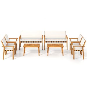 Set di Mobili da Esterno in Legno di Acacia a 4 Pezzi per Patio e Giardino, Divanetto, Poltrone, Tavolino da Caffè, Cuscini Morbidi, Set Elegante - Product Image 3