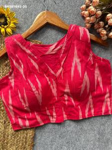 Premium Quality Ikkat Handloom Cotton with Printed <b>Readymade</b> V-Neck & Padded Sleeveless <b>Blouse</b> Collection Indian Exporter - Product Image 4
