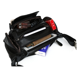 Sac banane unisexe en cuir véritable pour homme, noir, en PU, forme baril, avec fermeture éclair, pour usage quotidien, vente en gros - Product Image 3