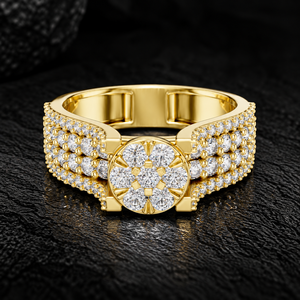 Bague en or jaune 14K 18K avec diamants de laboratoire taille ronde, pavé multi-rangs, DEF VVS, bijoux de mode, vente en gros OEM - Product Image 1