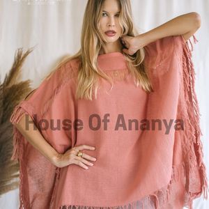Poncho Rosa de Algodón Crudo para Mujer, Top Bohemio, Túnica Fluida para Festival, Estilo Hippie Gitano, Hombros Descubiertos, Ropa de Verano, Túnica Ligera de Algodón - Product Image 2