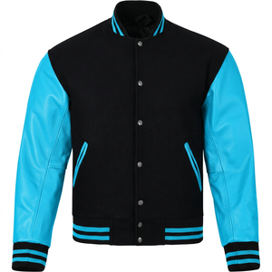 Chaqueta Varsity Negra Unisex, Mangas Grises de Poliéster/Algodón, Corte Regular, Estilo Casual, Cuello Alto, Cierre de Botones, Forro Polar Transpirable - Product Image 3