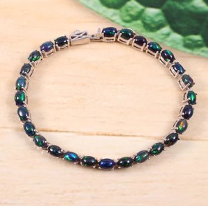 Black Opal Tennis Bracelet Sterling <b>Silver</b> White Gold Plated Luxury October Birthstone Jewelry Women's Anniversary & Party Gift - Product Image 1