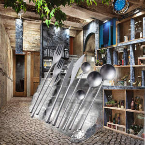 High Quality 304 Stainless Steel Cutlery Set Vintage Western Dining Knife <b>Fork</b> Spoon Tableware Set for Home Hotel At Good Prices - Product Image 2