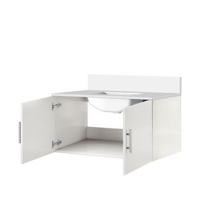 Blanc brillant 36 pouces W X 22 In. Meubles-lavabos de salle de bain D Bath avec dessus en marbre cultivé - Product Image 4