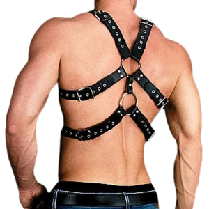Harnais de poitrine en cuir noir avec boucle en acier, ajustement réglable pour les tenues de club - Product Image 6