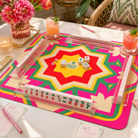 Alas Meja Poker Mahjong Amerika Mewah Lipat 33 Inci dari Neoprena dengan Desain Bunga Warna Pink/Hijau Tahan Lama Anti-Selip.