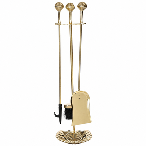 Wholesale 5-Piece Polished Brass Fireplace Accessories Set Shell Finial Hearth Tools Kit Fire Pit <b>Log</b> Tongs Poker Shovel Brush - Product Image 1