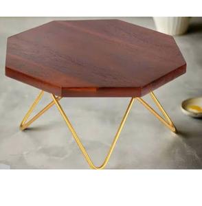 Support à gâteau en bois luxueux à plateau arrondi avec support doré, vaisselle décorative, support à gâteau en bois artisanal - Product Image 1