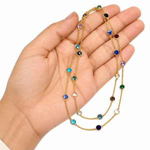 Collar de Cristal Multicolor Clásico Chapado en Oro, Collar Largo de 24 Pulgadas para Mujer, para Bodas - Product Image 3