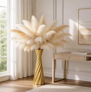 Luxury embossed <b>gold</b> teardrop centerpiece styled with white blooming branches, available at wholesale prices. - Product Image 2