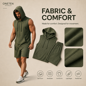 ONETEN APPARELS Conjunto de Camiseta sin Mangas con Capucha y Pantalones Cortos con Cordón para Hombre, Color Sólido, Secado Rápido, Ropa Deportiva para Gimnasio, Corte Holgado - Product Image 5