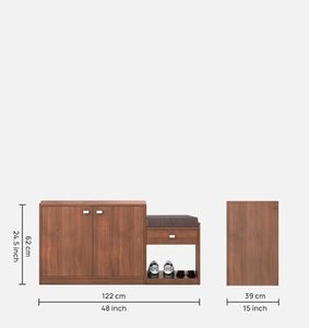 Engineered Wood Shoe Cabinet with 1 Drawer <b>Storage</b> and Cushion <b>Seat</b> Wooden Shoe Rack for Home and Office (Brown Finish - Product Image 4